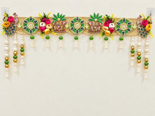 Pichwai Kamdhenu Cow & Peacock Bandhanwar – Handcrafted Traditional Toran