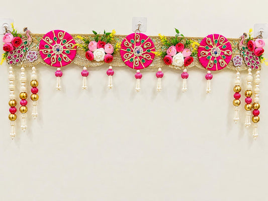 Radha Krishna Peacock Handcrafted Traditional Toran Pink