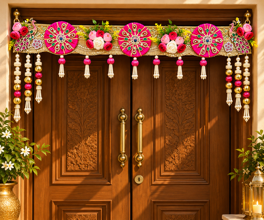 Radha Krishna Peacock Handcrafted Traditional Toran Pink